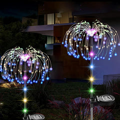 Solar Lights Garden, 2 Pack 120LED Decorative Starburst Lights Outdoor Solar Garden Stake Lights Waterproof Solar Firework Lights for Patio Lawn Backyard Wedding(Multicolor)