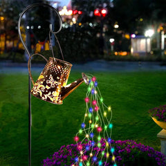 Solar Watering Can Lights Outdoor Garden Ornaments, Solar Fairy Garden LED, Outdoor String Lights, Star Shower Garden Lights for Pathway Yard Lawn Patio Landscape Decor (with Shepherd Hook)