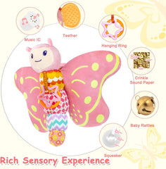 Baby Musical Sensory Butterfly Toy – Plush Rattle, Crinkle, Teether & Hanging Ring (0–12M)