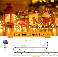 6M 60LED Solar String Lights, 8 Modes IP65 Waterproof Fairy Lights for Outdoor/Indoor, Warm White