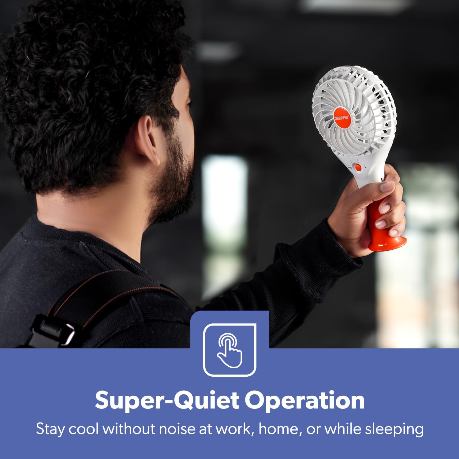 GEEPAS Rechargeable Fan | Mini Portable USB Handheld Fan for Home Office Travel Outdoor Personal Use | 3 Speed Settings 8Hr Run Time | Ultra Quiet Lightweight Air Circulator | 2 Year Warranty Orange