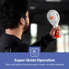 GEEPAS Rechargeable Fan | Mini Portable USB Handheld Fan for Home Office Travel Outdoor Personal Use | 3 Speed Settings 8Hr Run Time | Ultra Quiet Lightweight Air Circulator | 2 Year Warranty Orange