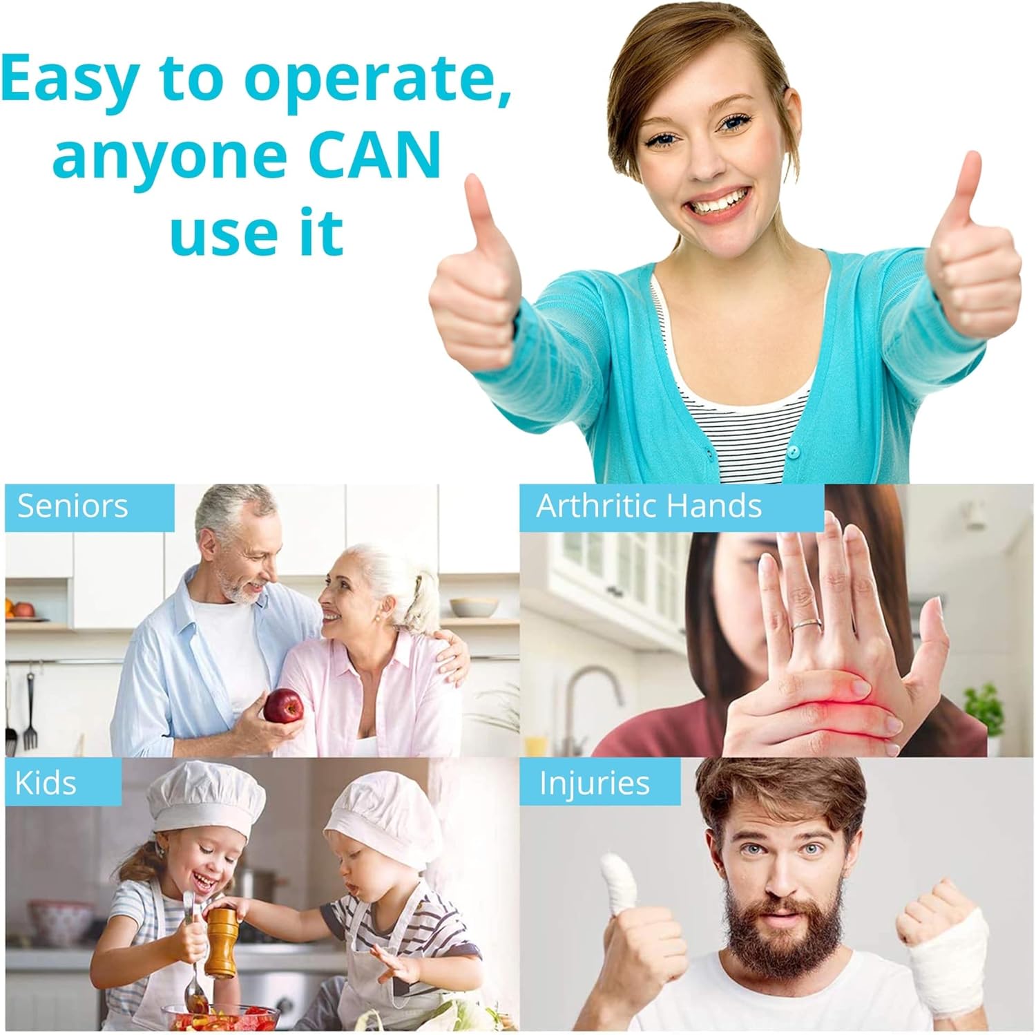 Kitchen Mama Electric Can Opener – Hands-Free Automatic, Smooth Edge, Battery Operated, One-Touch Button, Food-Safe – Sky Blue