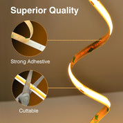 LED strip light with strong adhesive and cuttable features on a brown background