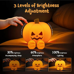 Kids Pumpkin Silicone Night Light Rechargeable Safe Halloween Room Decor