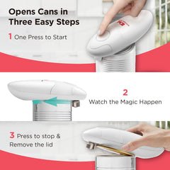 Kitchen Mama Auto Electric Can Opener – Hands-Free One-Touch Operation, Smooth Edge, Food-Safe, Battery Powered – White