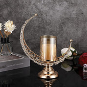 Moon Shape Crystal Tea Light Candle Holder with Detachable Shade – Gold Metal Table Centerpiece for Home, Wedding & Party Decor
