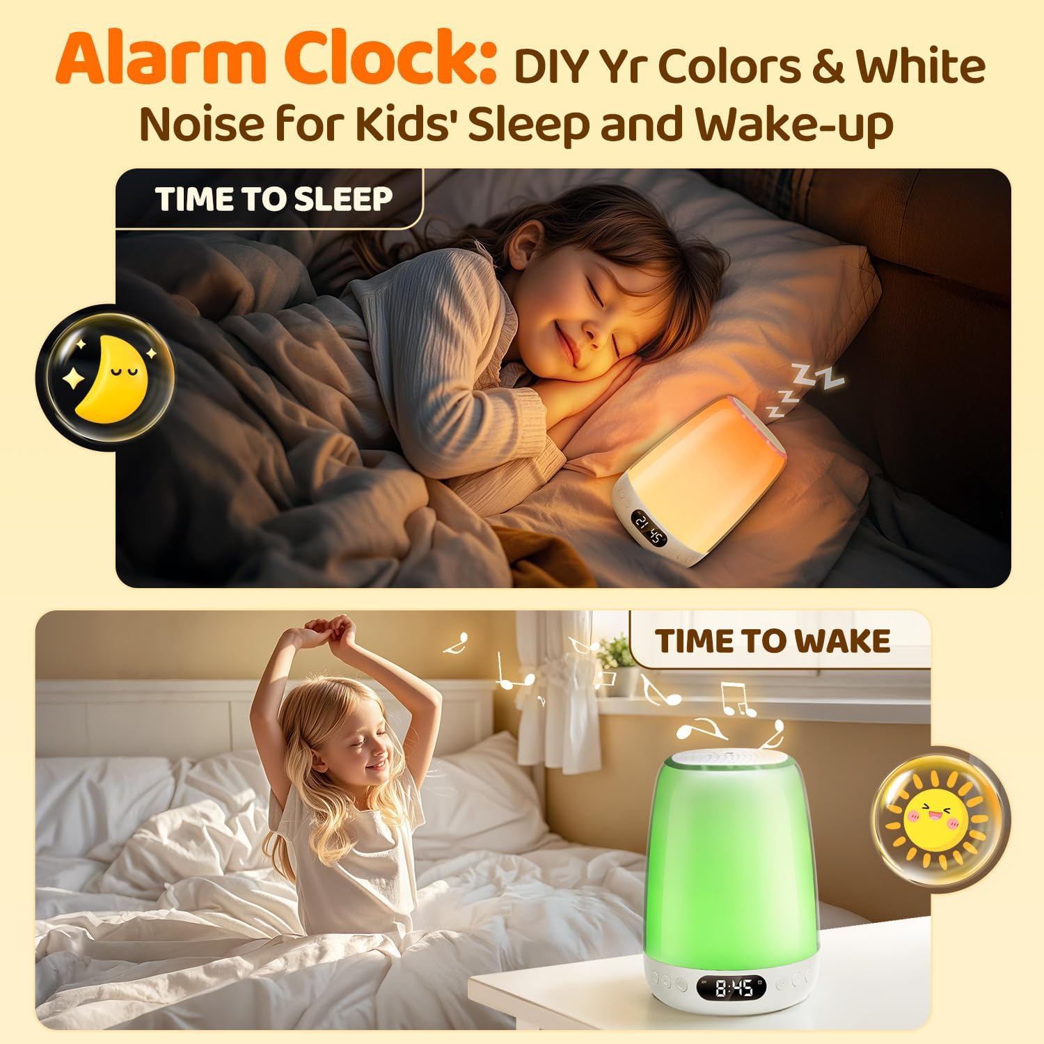 Kids Night Light Baby Lamp, 48 Color Changing, 14 Sleep Sounds Toddler Night Light, Dimmable Touch Lamps for Bedroom, APP Control Rechargeable Lamp with 3000mAh Battery