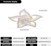 Modern 7-Blade Ceiling Fan with LED Light - Petal Design Remote Control