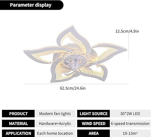 Modern 7-Blade Ceiling Fan with LED Light - Petal Design Remote Control