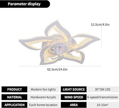 Modern 7-Blade Ceiling Fan with LED Light - Petal Design Remote Control