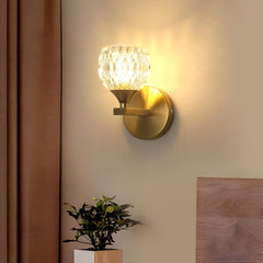 Modern Glass Wall Light, Indoor Wall Lamp with G9 Bulb 3000K/4500K/6500K, Gold Wall Sconce Lighting for Bedroom, Living Room, Corridor, and Staircase