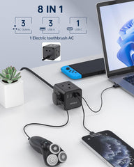 4 Way Extension Lead with USB Slots, 13A/3250W Multi Plug Socket, 1.5M Cable for Home, Office, Travel