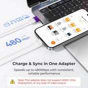 USB to USB-C Adapter 3-Pack (Purple) – Type-C Female to USB-A Male Converter for iPhone 11–16, Apple Watch Series 7/8, iPad Air/Mini, Samsung Galaxy S22/S23/S24