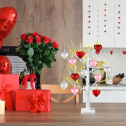 24 Inch Lighted Valentine Heart Tree, Pre-Lit Birch Style Table Décor with Heart Ornaments