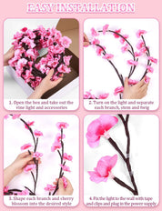 LED Cherry Blossom Vine Wall Lights with Remote and Timer, 144 LED Fairy Branch Lights for Bedroom Wall Art and Indoor Christmas Décor