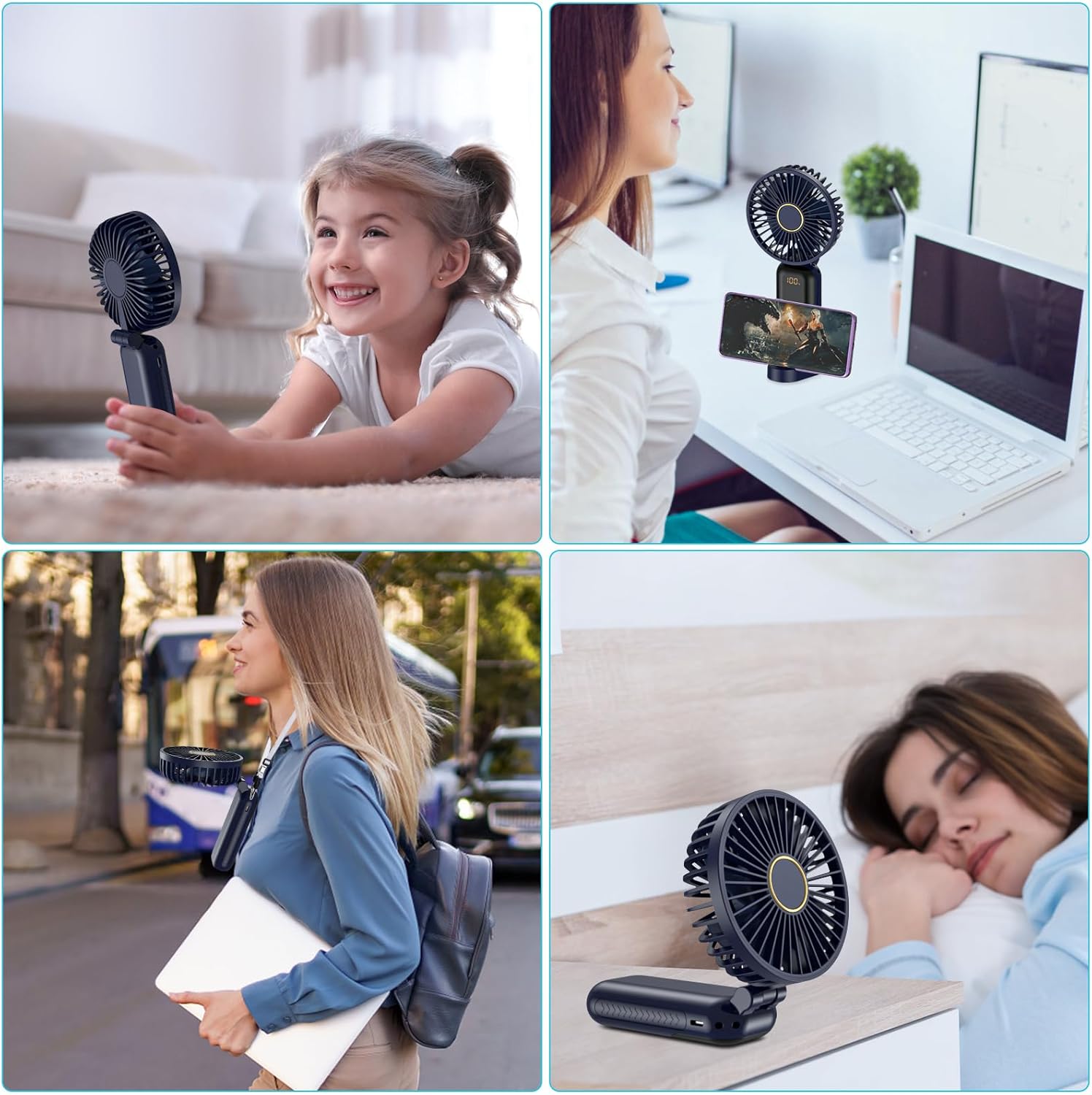 Handheld Fan Rechargeable, Portable Mini Fan Handheld with 5 Speeds 5000mah, Electric USB Small Hand Held Fans, Powerful Personal Fan Foldable Fans for Outdoor Office Travel Camping School Home