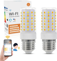 D dDraw Wi-Fi Smart E27 LED Bulb, 7W 800LM, AC 230V, Cool/Warm White 2700K-6500K, Dimmable, Works with Alexa and Google Home, 2-Pack