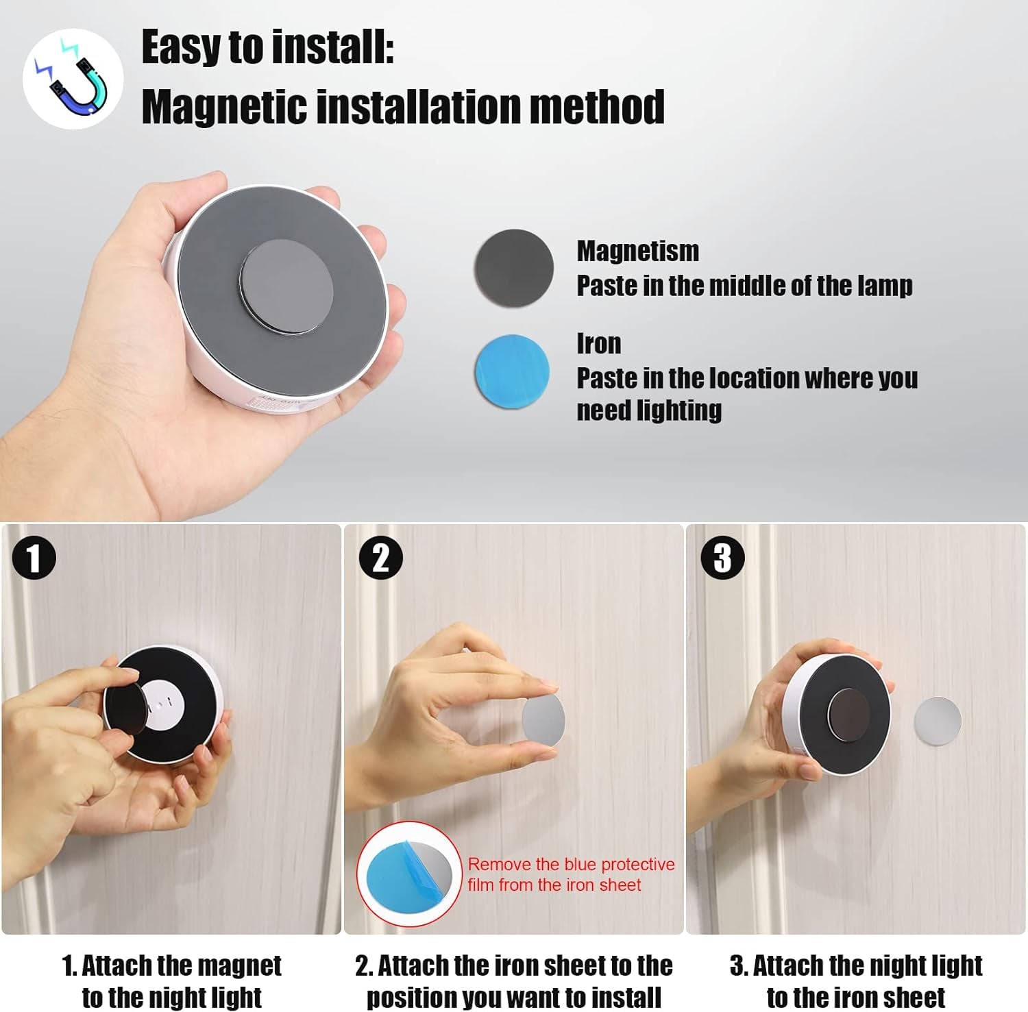 16-LED Motion Sensor Lights 3-Pack – Dimmable, USB Rechargeable, Indoor