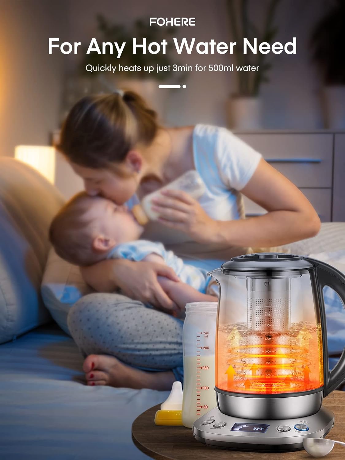 Smart Glass Tea Kettle 1.7L – Variable Temperature Control, 2200W Electric Kettle with Tea Infuser & Keep Warm Function