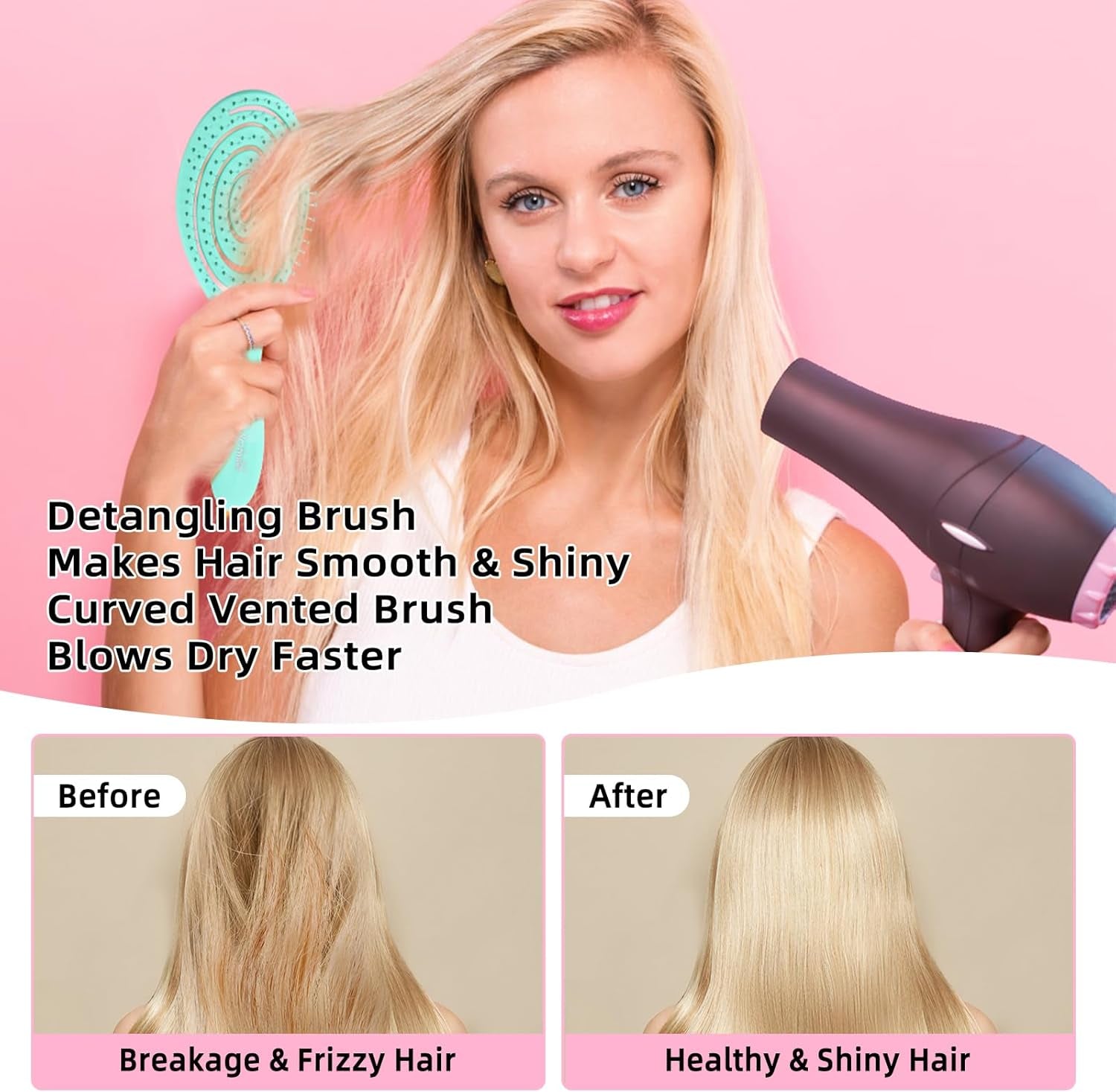 2 Pcs Bio-Friendly Detangling Hair Brush with Soft Bristles for All Hair Types