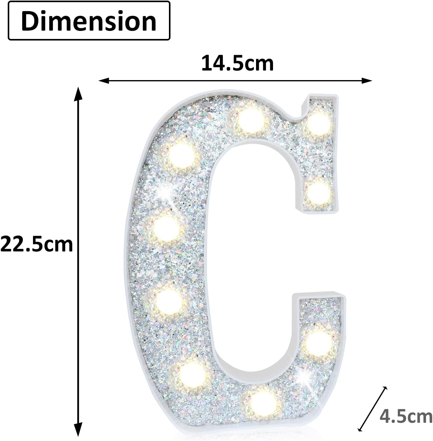 LED Silver Letter C Light – Battery Powered Night Light
