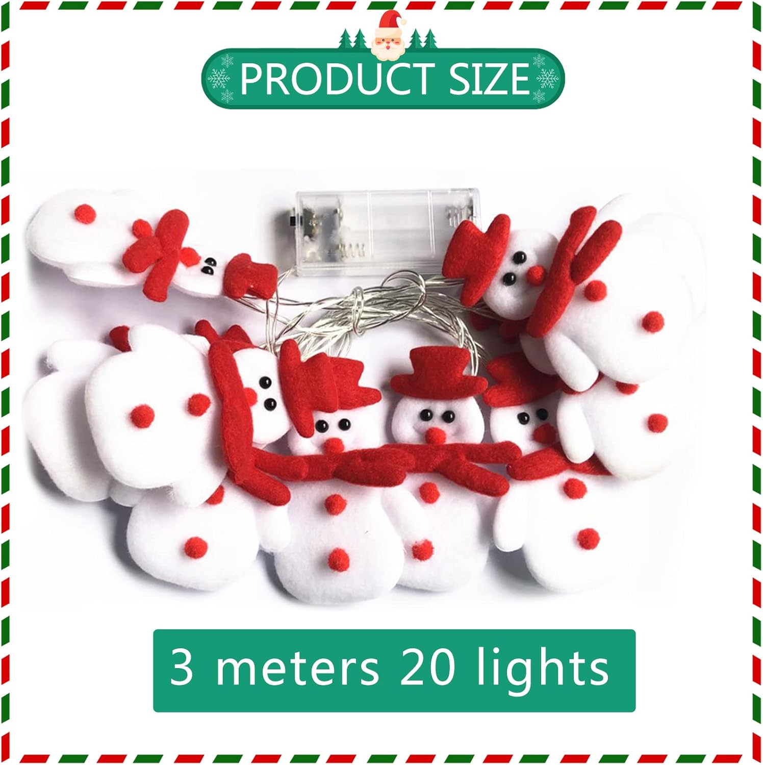 Christmas Snowman String Lights | 20 LED Battery Operated Fairy Lights 9.8FT for Indoor & Outdoor Christmas Tree, Bedroom & Garden Decoration