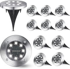 12-Pack Solar Garden Lights, 8 LED, Waterproof, Ground White Lights for Pathway, Yard, Walkway