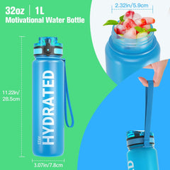 1L Leakproof Motivational Water Bottle – BPA-Free Tritan Sports Bottle with Time Marker