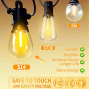 30M Festoon Lights Outdoor 24V with Remote, 32 LED Bulbs