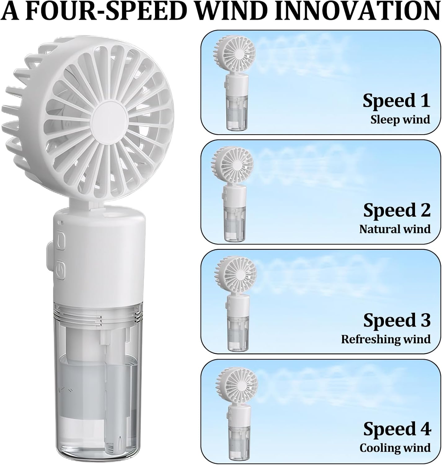 Hand Held Fans Hand Fan Rechargeable Hand Held Fans Rechargeable Electric Hand Fan Face Fan 4-Speed Adjustment 90° Foldable Suitable for Travel Camping and Outdoor Use (White)