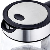 Amazon Basics 1.7L Electric Glass Kettle – Fast Boil 2200W, LED Illumination, Auto Shut-Off, Cordless Design – Black/Silver