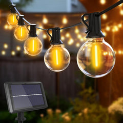 13M/42FT Solar Festoon Lights Outdoor, 15+1 LED Solar String Lights with G40 Shatterproof Bulbs, 4 Modes