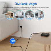 Extension Lead with 4 AC Outlets, 5 USB & 1 Type-C, 3M Surge Protected Power Strip