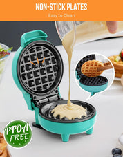 Blazant Mini Waffle Maker – 4 Inch Nonstick Compact Waffle Iron, 550W, Portable Breakfast Chaffle & Snack Maker, Blue