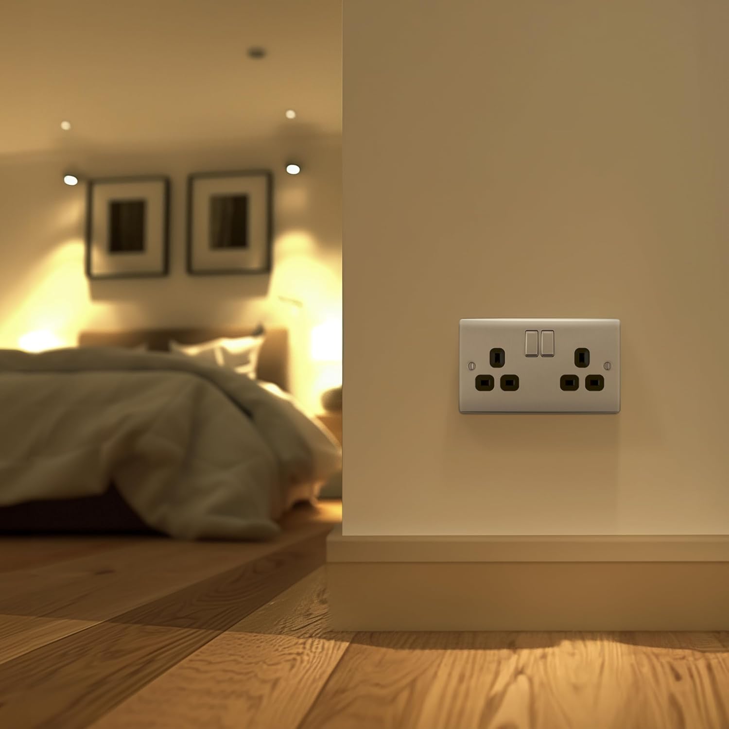 Double Switched 13A Power Socket – Brushed Steel