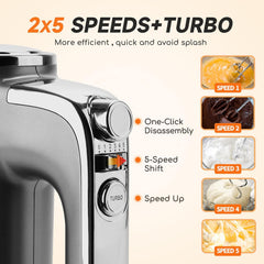 Aigostar Adela 30XQA 400W Hand Mixer – 5 Speeds & Turbo Boost Electric Whisk – Silver