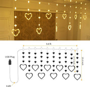 Heart Curtain Lights 9.8ft, USB Plug-In LED Heart String Lights with Remote & Timer, Warm White Valentine’s Day Window Lights for Bedroom & Room Decor
