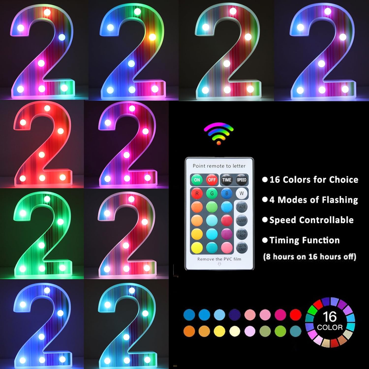 Rainbow LED Number Light 3 Color Changing
