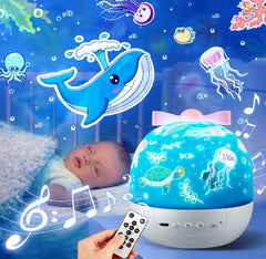 Kids Night Light Projector, 144 Lighting Modes + 15 Films, USB Rechargeable Baby Night Light with Remote, 360° Rotating Projector for Kids Bedroom