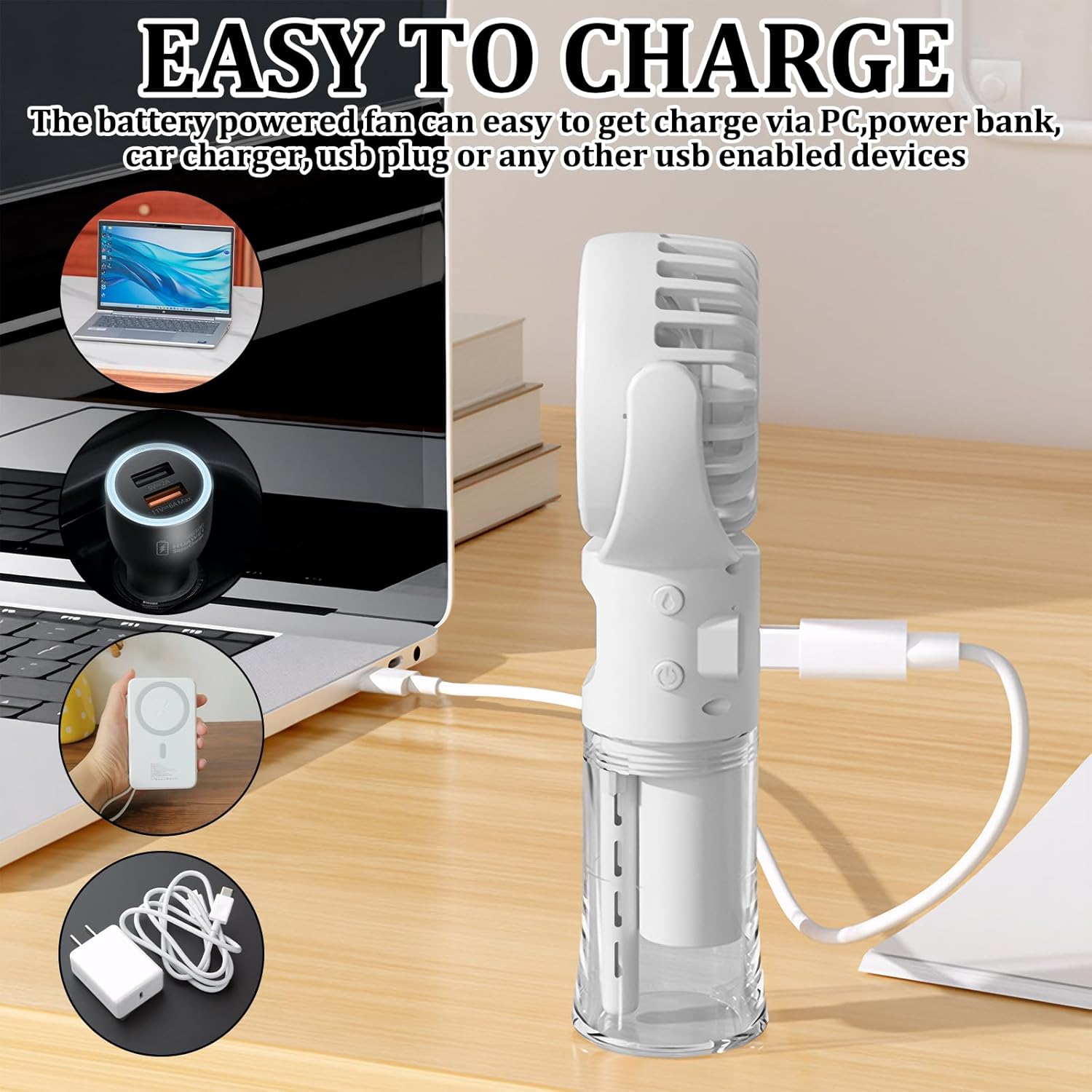 Hand Held Fans Hand Fan Rechargeable Hand Held Fans Rechargeable Electric Hand Fan Face Fan 4-Speed Adjustment 90° Foldable Suitable for Travel Camping and Outdoor Use (White)