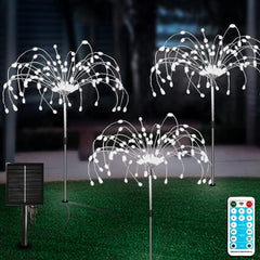 3-Piece Solar Fireworks Garden Lights, 120 LEDs, Remote Control, 8 Modes, Waterproof, Multicolor for Lawn, Backyard, Pathway