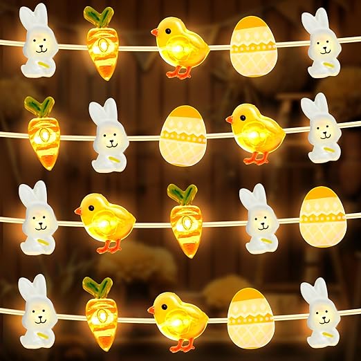 Easter String Lights 2M 20LED Battery Operated with Eggs, Bunny, Chicken, and Carrot for Indoor/Outdoor DIY Party Decor