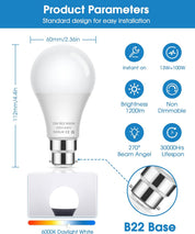 EvaStary 100W Bayonet Light Bulbs, 13W B22 LED Bayonet Bulbs Daylight White 6000K, BC A60 GLS Frosted Energy Saving Light Bulbs Bayonet, Non-dimmable, 4 Pack [Energy Class F]