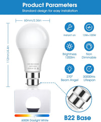 EvaStary 100W Bayonet Light Bulbs, 13W B22 LED Bayonet Bulbs Daylight White 6000K, BC A60 GLS Frosted Energy Saving Light Bulbs Bayonet, Non-dimmable, 4 Pack [Energy Class F]