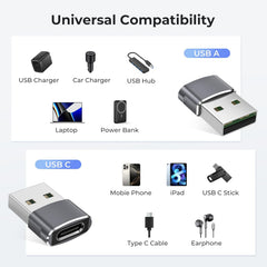 Grey USB to USB-C Adapter 3-Pack – Type-C Female to USB-A Male Converter for iPhone 16 Pro Max, iWatch Series 10, iPad Air/Mini, Galaxy S24, Z Fold/Flip