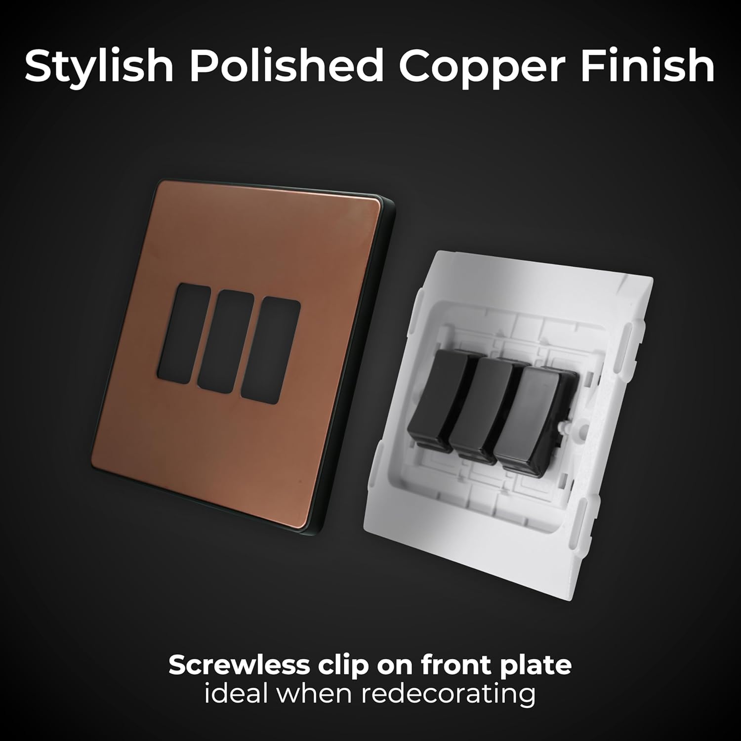 Triple 2 Way Screwless Wall Light Switch Polished Copper