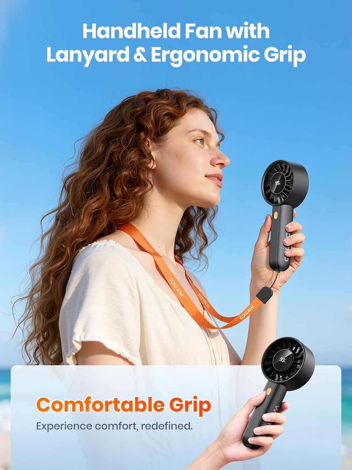 Warmco Portable Handheld Fan 5000mAh, Mini Turbo Fan with LED Display & Base, High Speed USB Rechargeable Personal Fan, Small Pocket Size for Travel, Makeup, Office, Outdoor