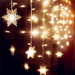 Warm white Christmas curtain lights on window