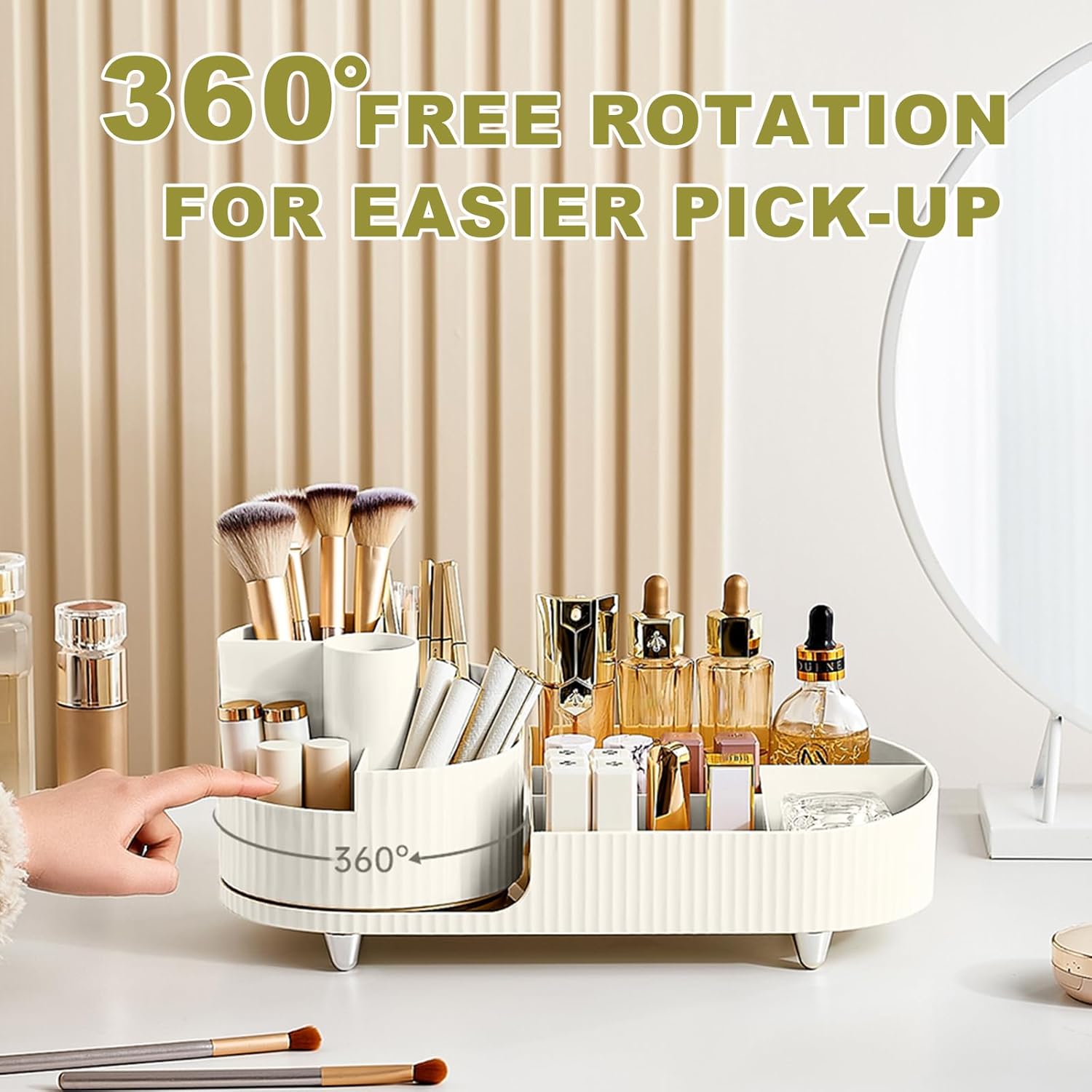 360° Rotating Makeup Organizer – 2-in-1 Skincare & Cosmetic Storage for Vanity & Bathroom